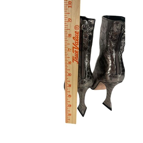 Schutz Loiva Bootie Size 5B in Prata Silver Metallic Snake Embossed 3" Heel NWOB - Picture 10 of 13